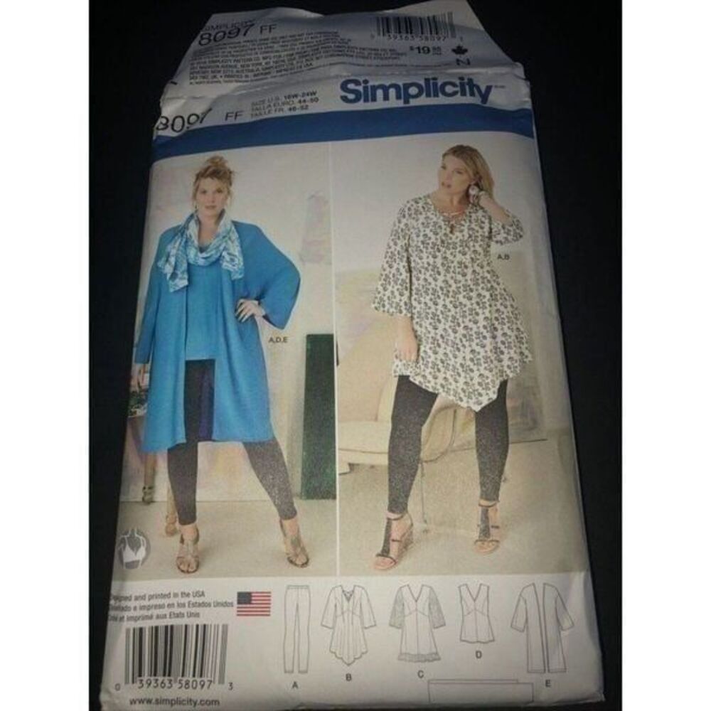 Simplicity 8097 Top Tunic Kimono Leggings Women's size 18w-24w Pattern Uncut